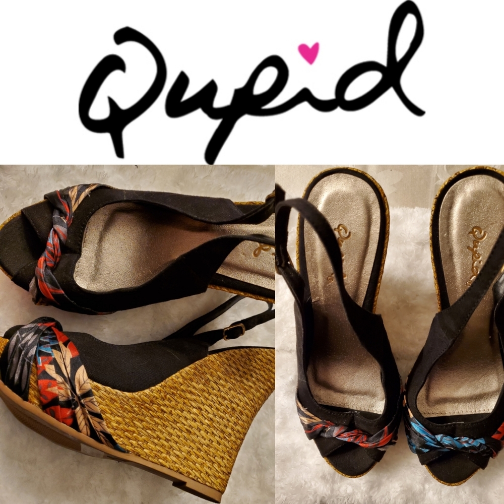 Qupid tropical print wedges